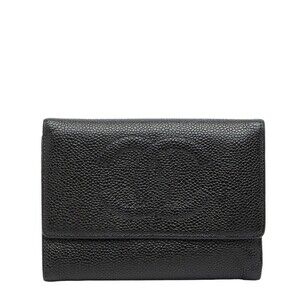 CHANEL Coco Mark Tri-fold Wallet in Black Caviar Leather for Women